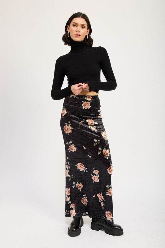 Black Floral Velvet Maxi Skirt from PinkyBelles Boutique