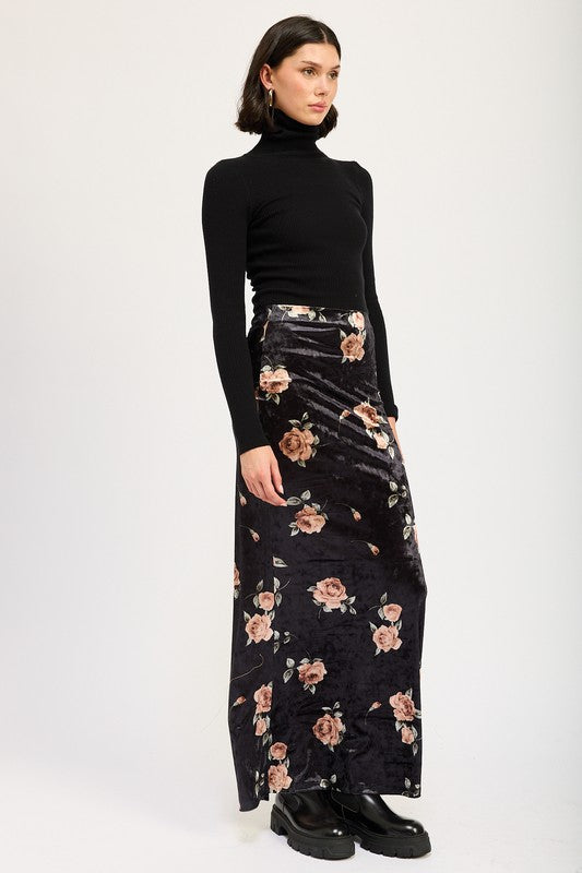 Black Floral Velvet Maxi Skirt from PinkyBelles Boutique