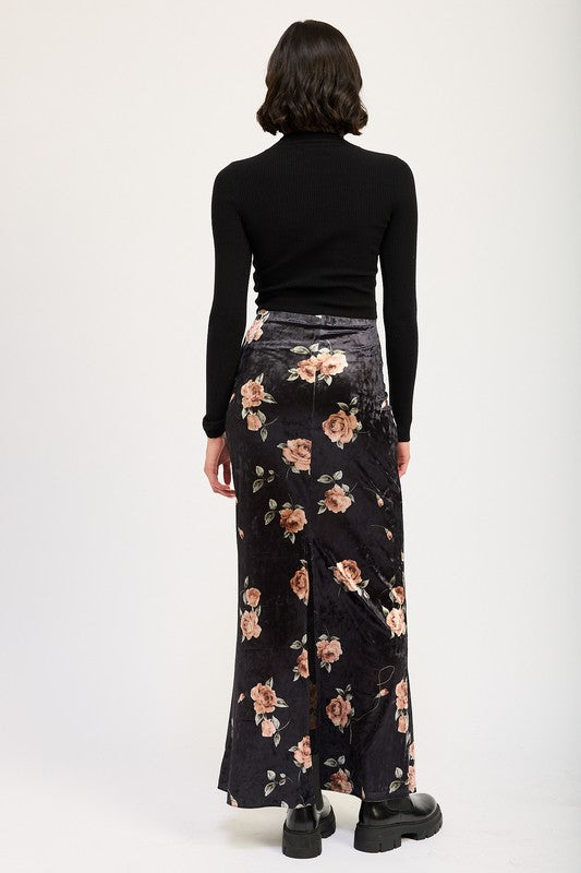 Black Floral Velvet Maxi Skirt from PinkyBelles Boutique