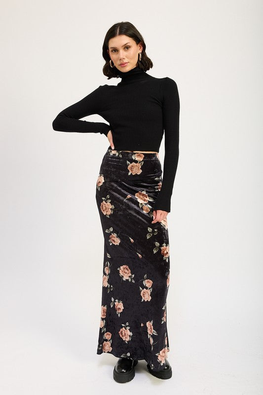 Black Floral Velvet Maxi Skirt from PinkyBelles Boutique