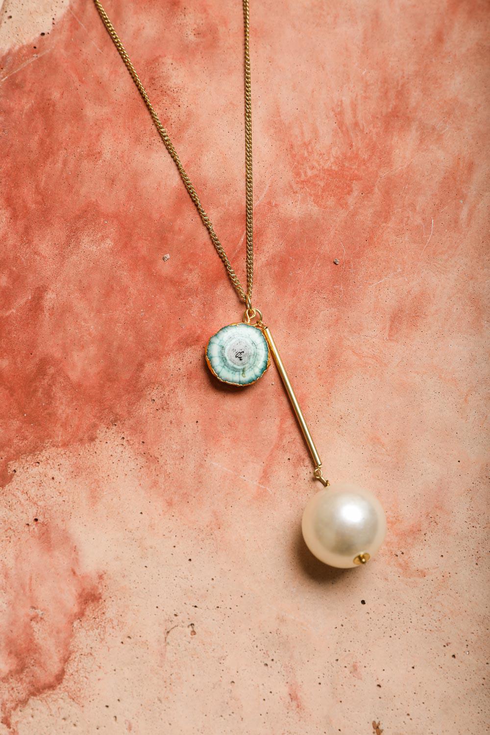 White Gem and Pearl Pendant Necklace from PinkyBelles Boutique