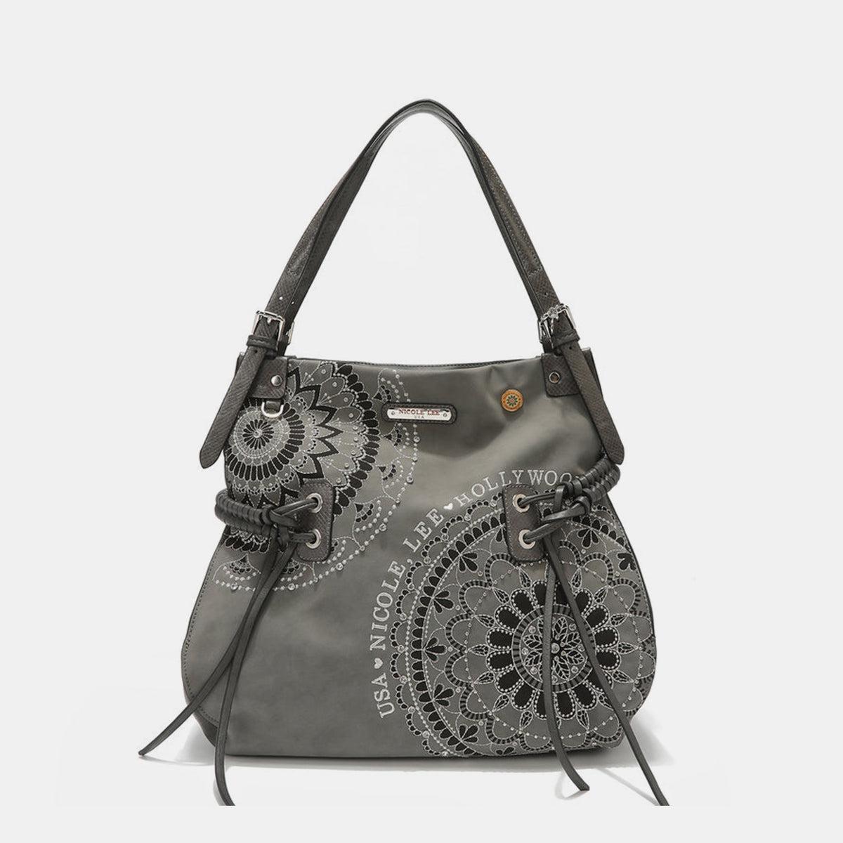 Gray Rhinestone Embroidered Hobo Bag from PinkyBelles Boutique