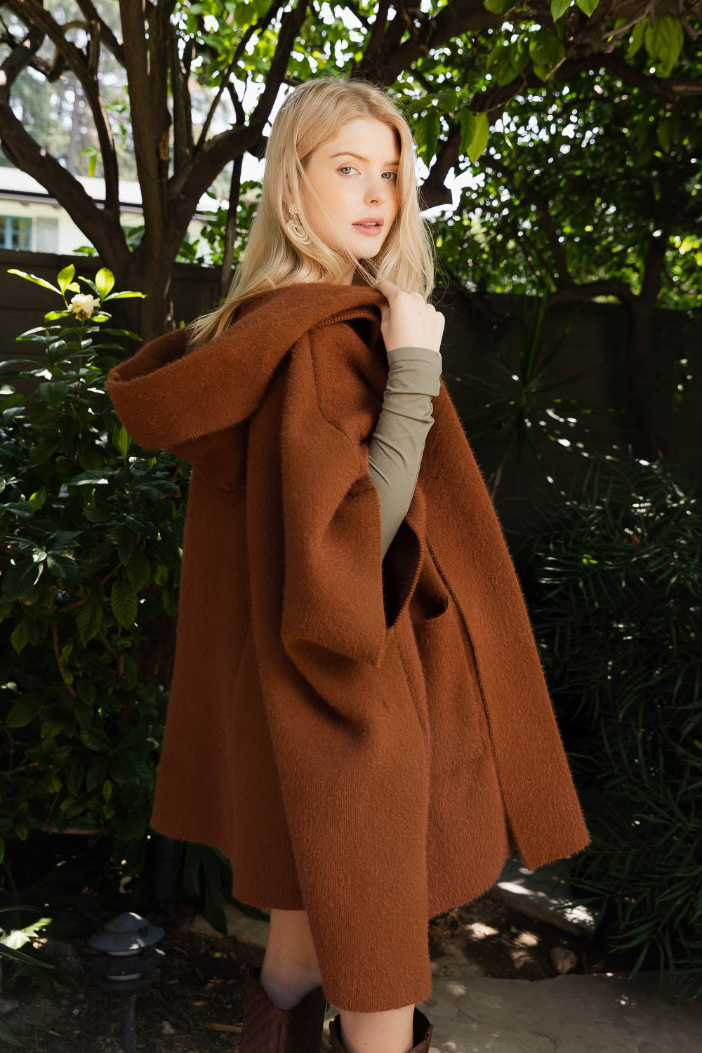 Camel Hooded Cape Cardigan from PinkyBelles Boutique