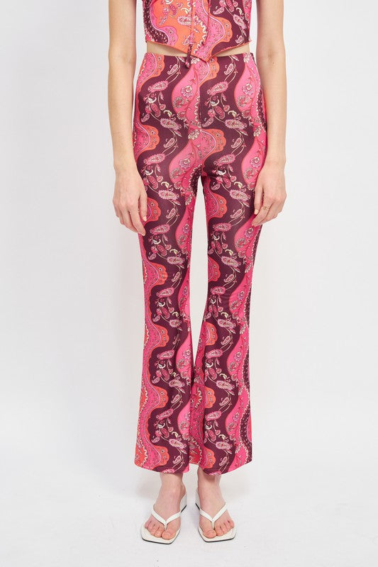 Hot Pink Boho Print High Rise Flared Pants from PinkyBelles Boutique