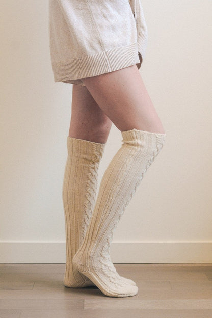 Ivory Knee High Cable Knit Socks from PinkyBelles Boutique