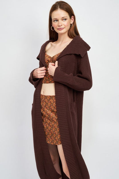 Rust Brown Lapel Collar Open Front Maxi Cardigan from PinkyBelles Boutique