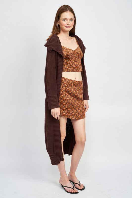 Rust Brown Lapel Collar Open Front Maxi Cardigan from PinkyBelles Boutique