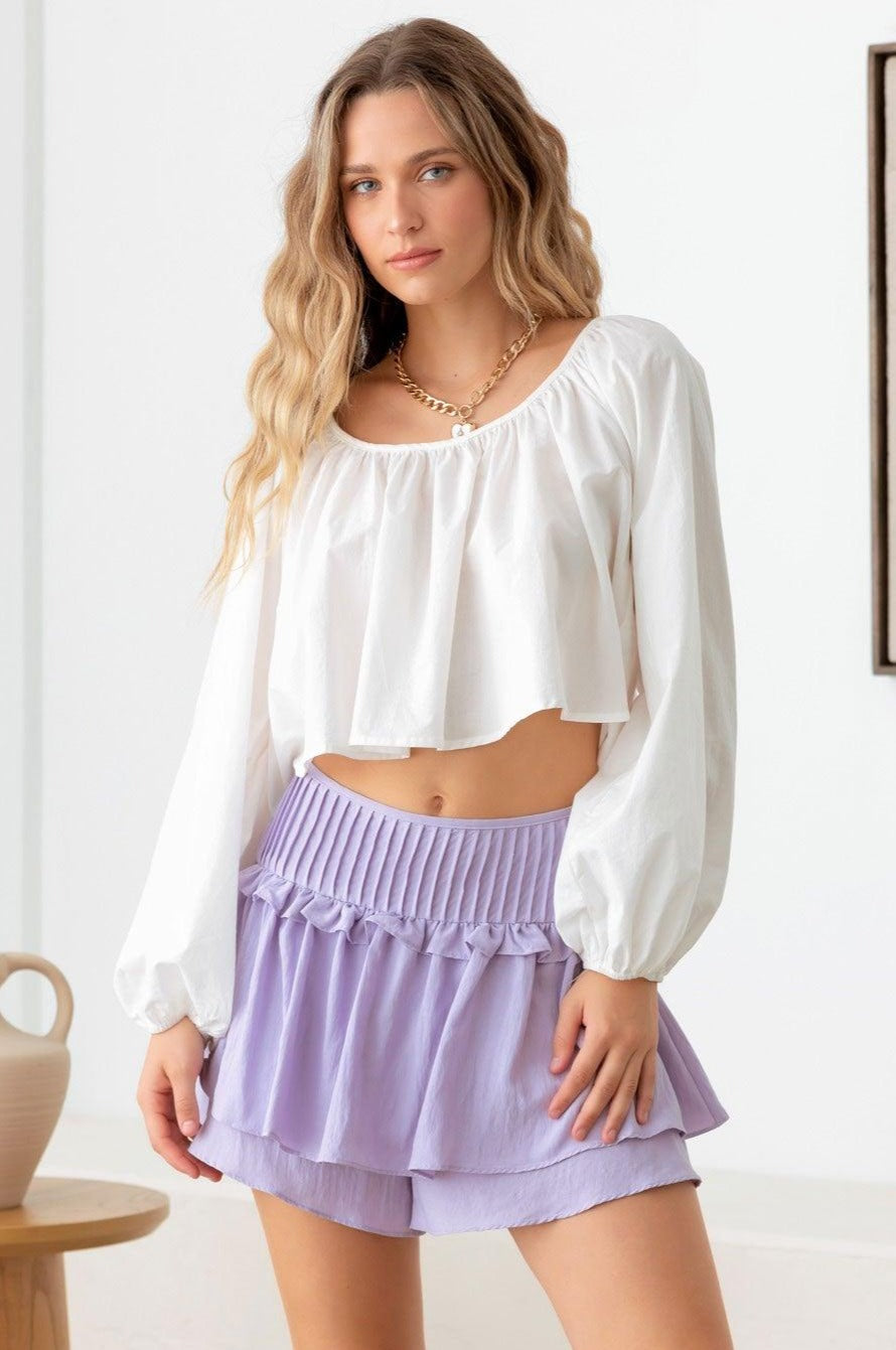 Lilac Pintuck Waistband Ruffle Skort from PinkyBelles Boutique