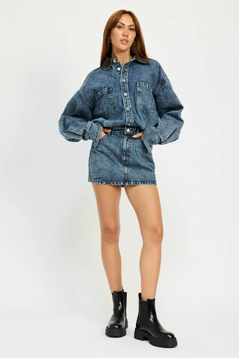 Denim Long Sleeve Denim Mini Dress from PinkyBelles Boutique