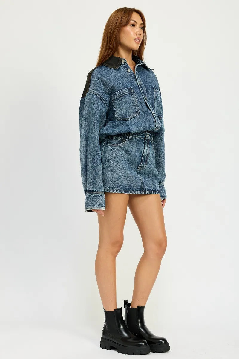 Denim Long Sleeve Denim Mini Dress from PinkyBelles Boutique