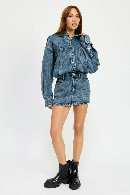 Denim Long Sleeve Denim Mini Dress from PinkyBelles Boutique