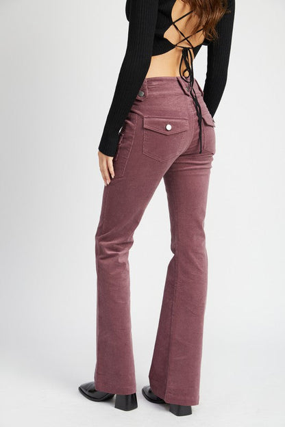 Burgundy Low Rise Bell Bottoms Pants from PinkyBelles Boutique