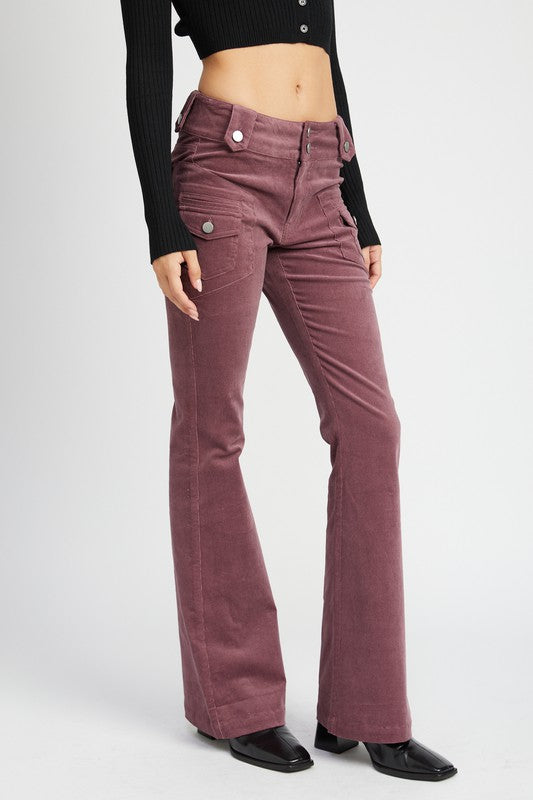 Burgundy Low Rise Bell Bottoms Pants from PinkyBelles Boutique