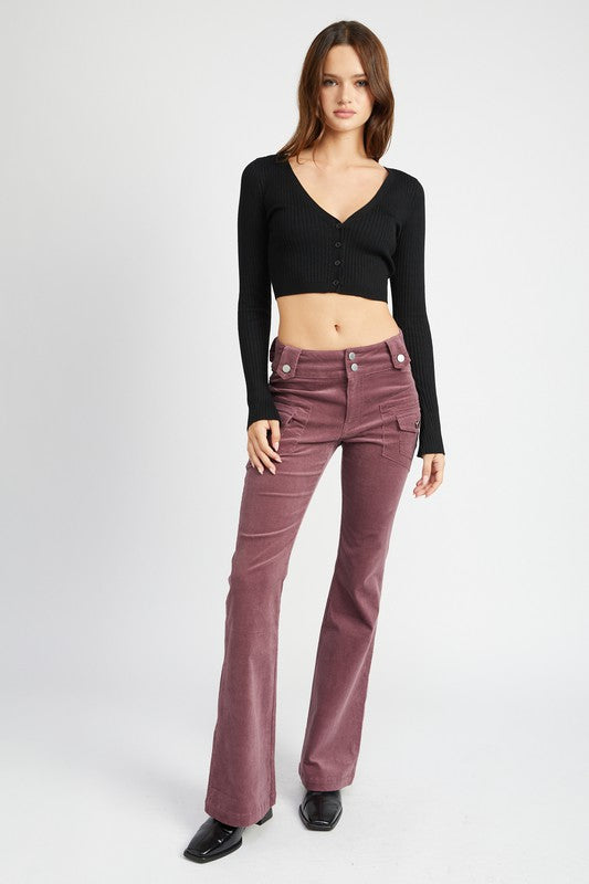 Burgundy Low Rise Bell Bottoms Pants from PinkyBelles Boutique