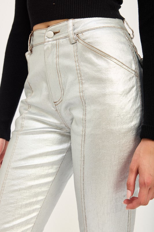 Silver Metallic Flared Pants from PinkyBelles Boutique