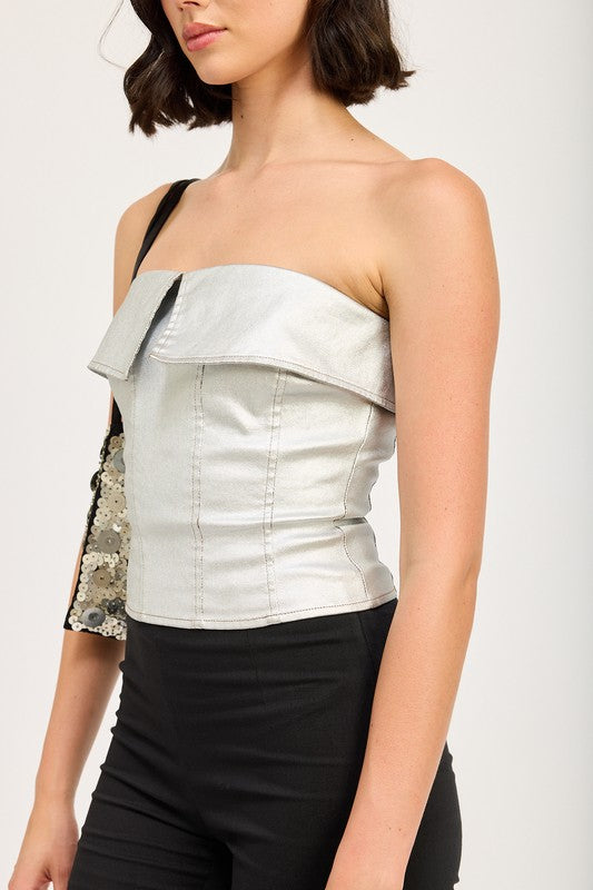 Silver Metallic Fold Over Corset Tube Top from PinkyBelles Boutique