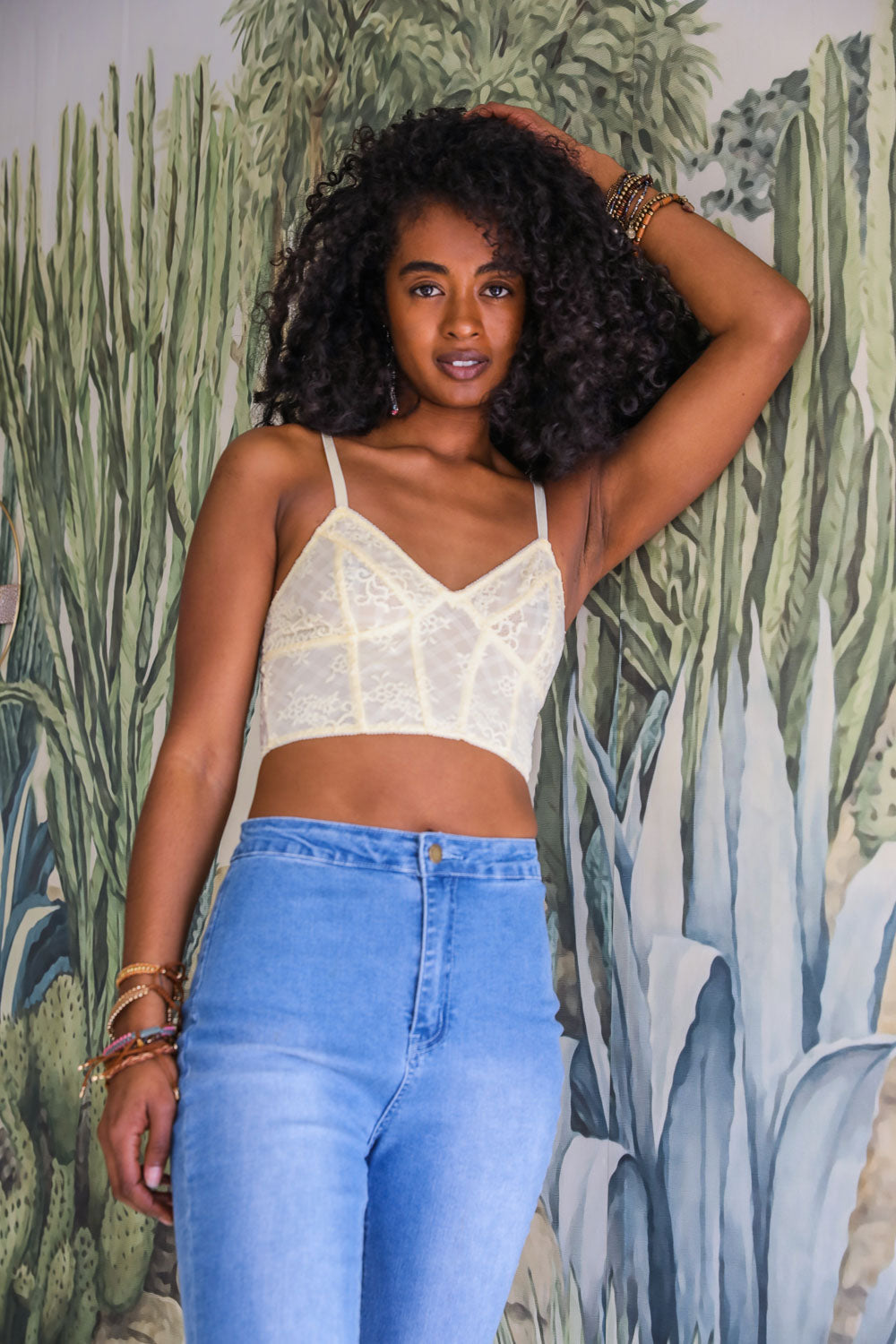 Oatmeal Lace Corset Bralette Crop Top from PinkyBelles Boutique