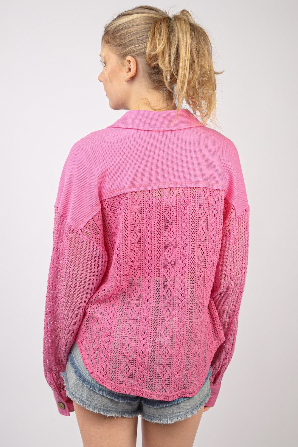 Pink Pink Lace Long Sleeve Shirt from PinkyBelles Boutique