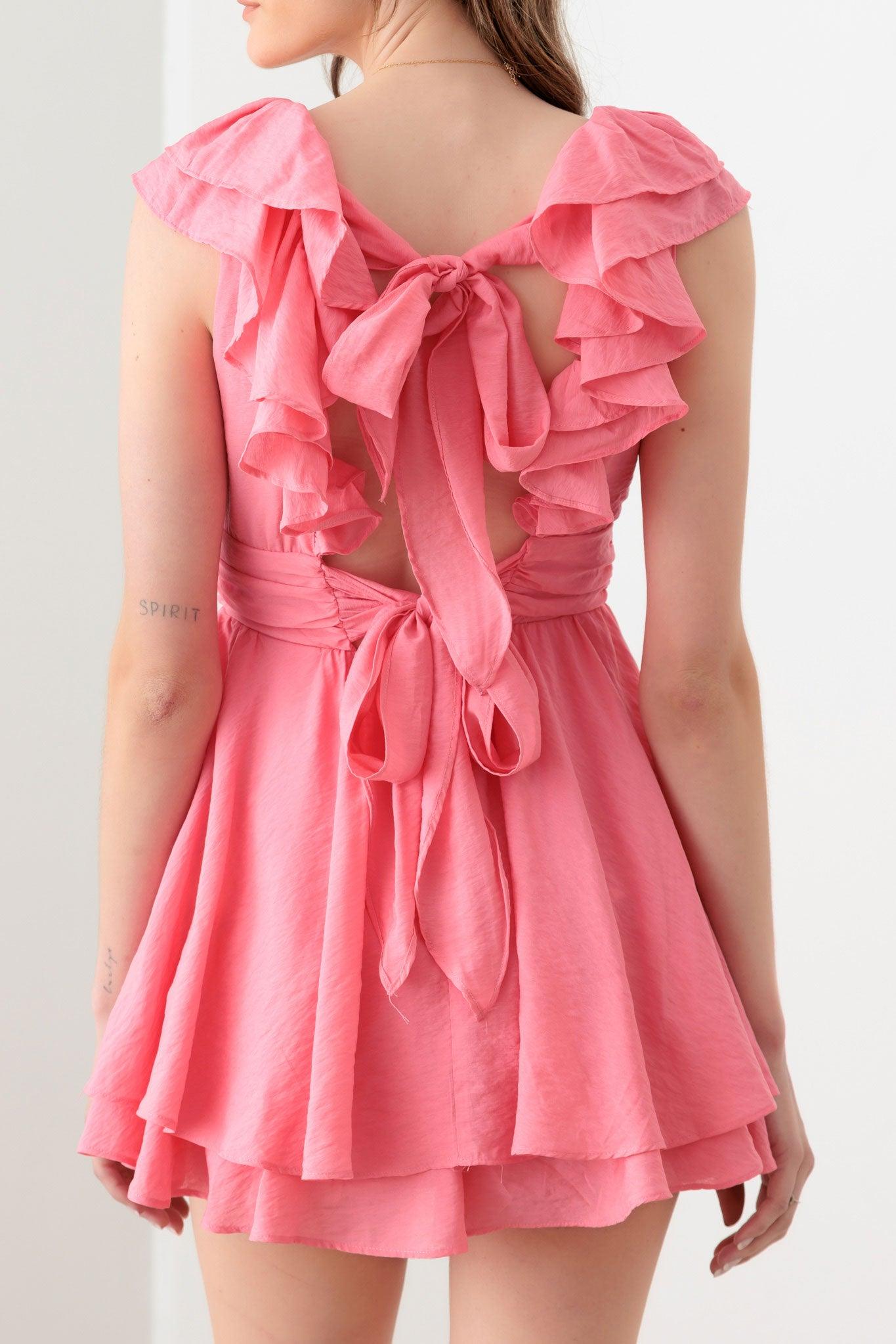 Pink Pink Midriff Yoke Ruffle Romper Mini Dress from PinkyBelles Boutique