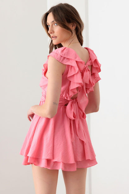 Pink Pink Midriff Yoke Ruffle Romper Mini Dress from PinkyBelles Boutique