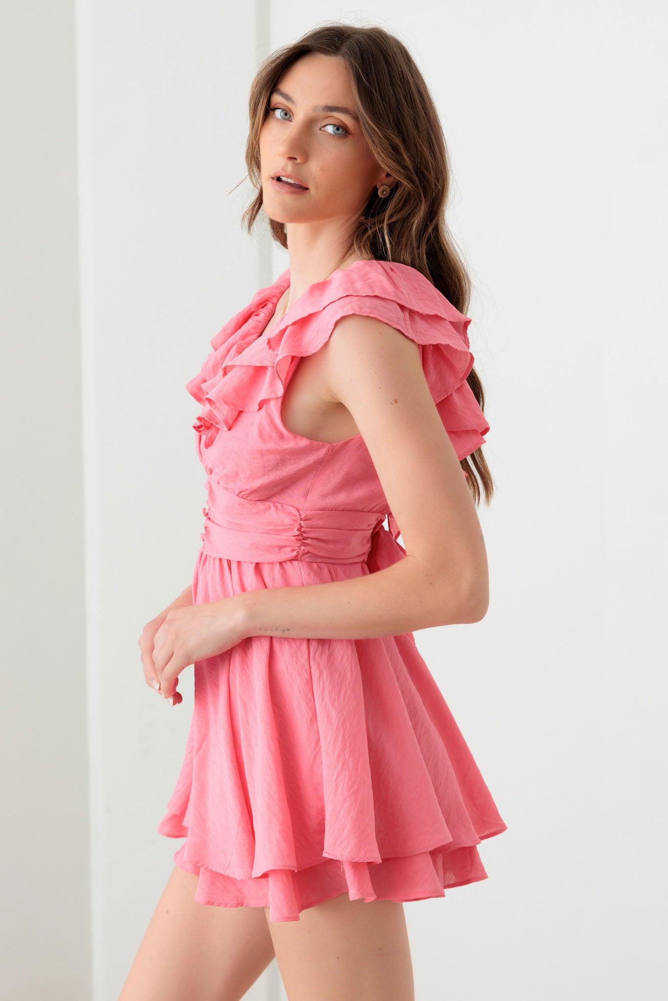 Pink Pink Midriff Yoke Ruffle Romper Mini Dress from PinkyBelles Boutique