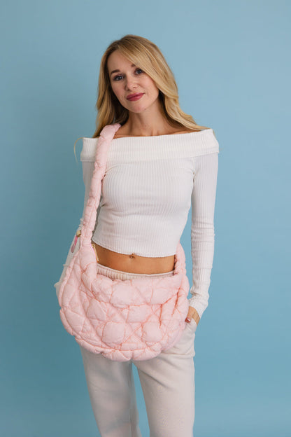 Pink Quilted Puffer Crossbody Bag from PinkyBelles Boutique