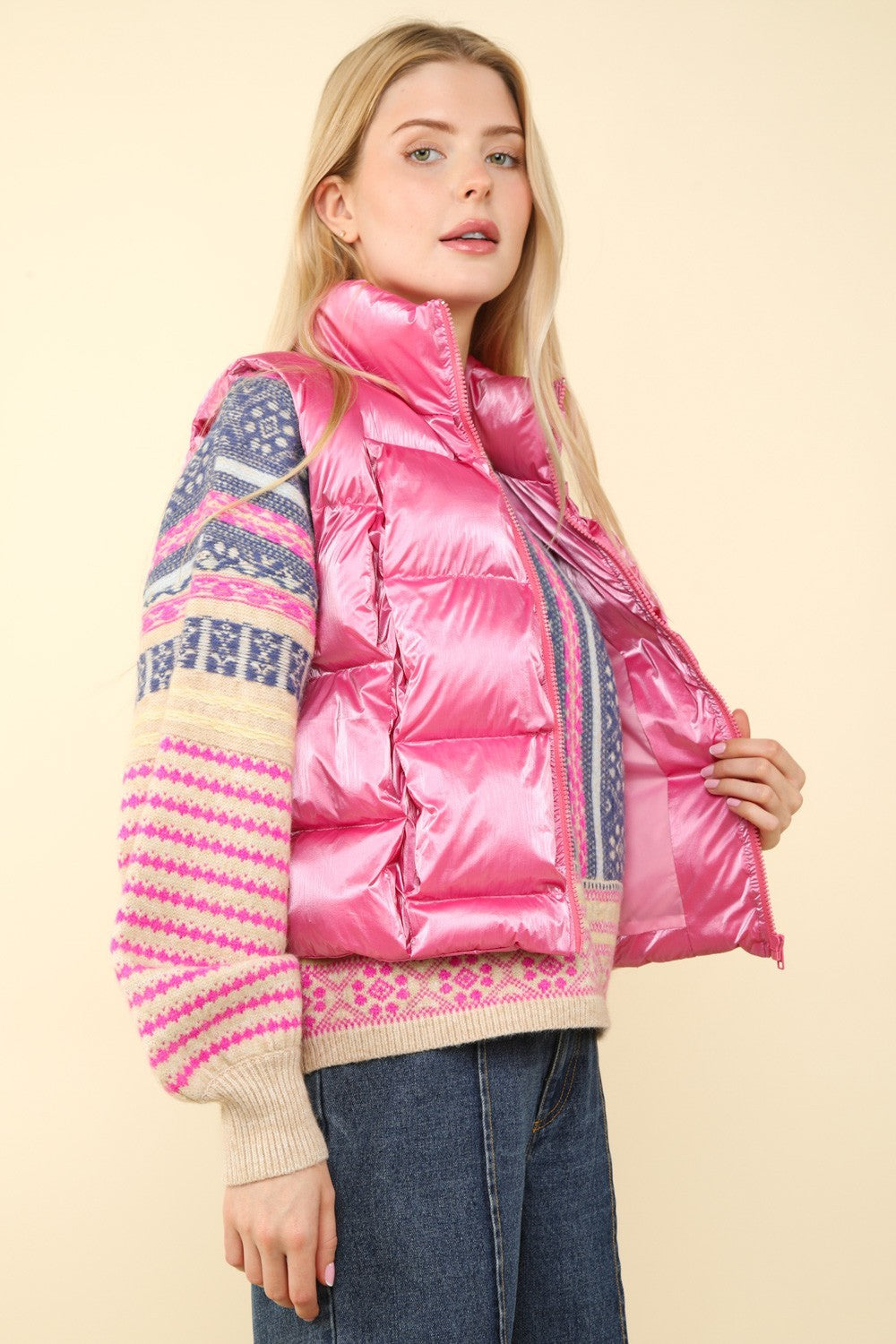 Pink Shiny Metallic Puffer Vest from PinkyBelles Boutique