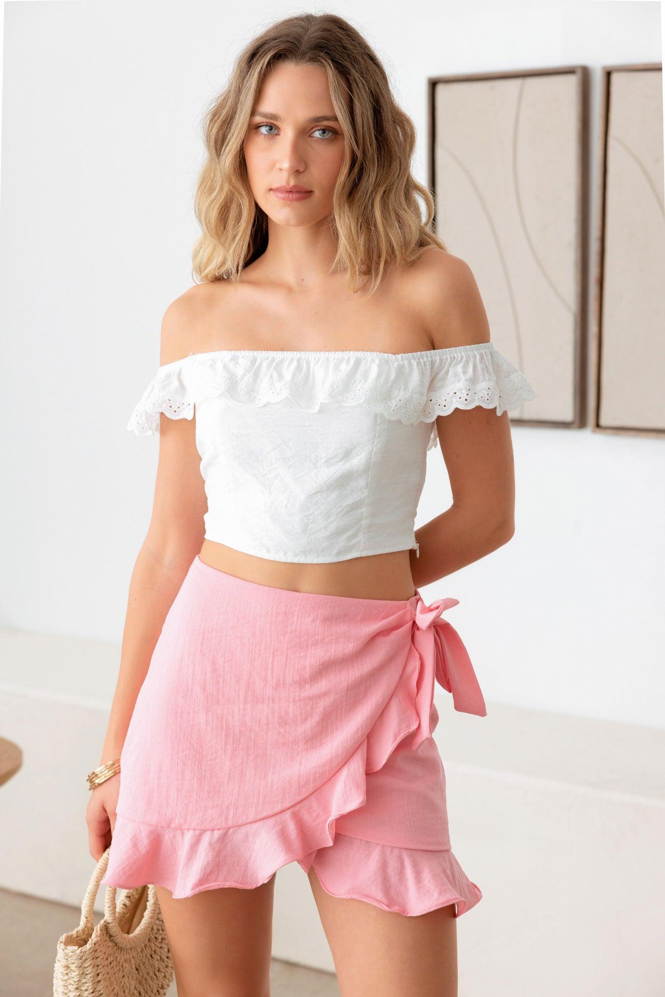 Pink Wrapped Ruffle Side Tie Skirt from PinkyBelles Boutique