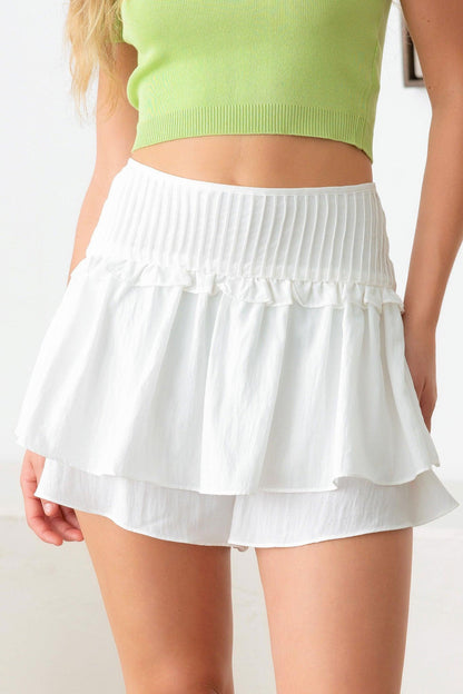 White Pintuck Waistband Ruffle Skort from PinkyBelles Boutique