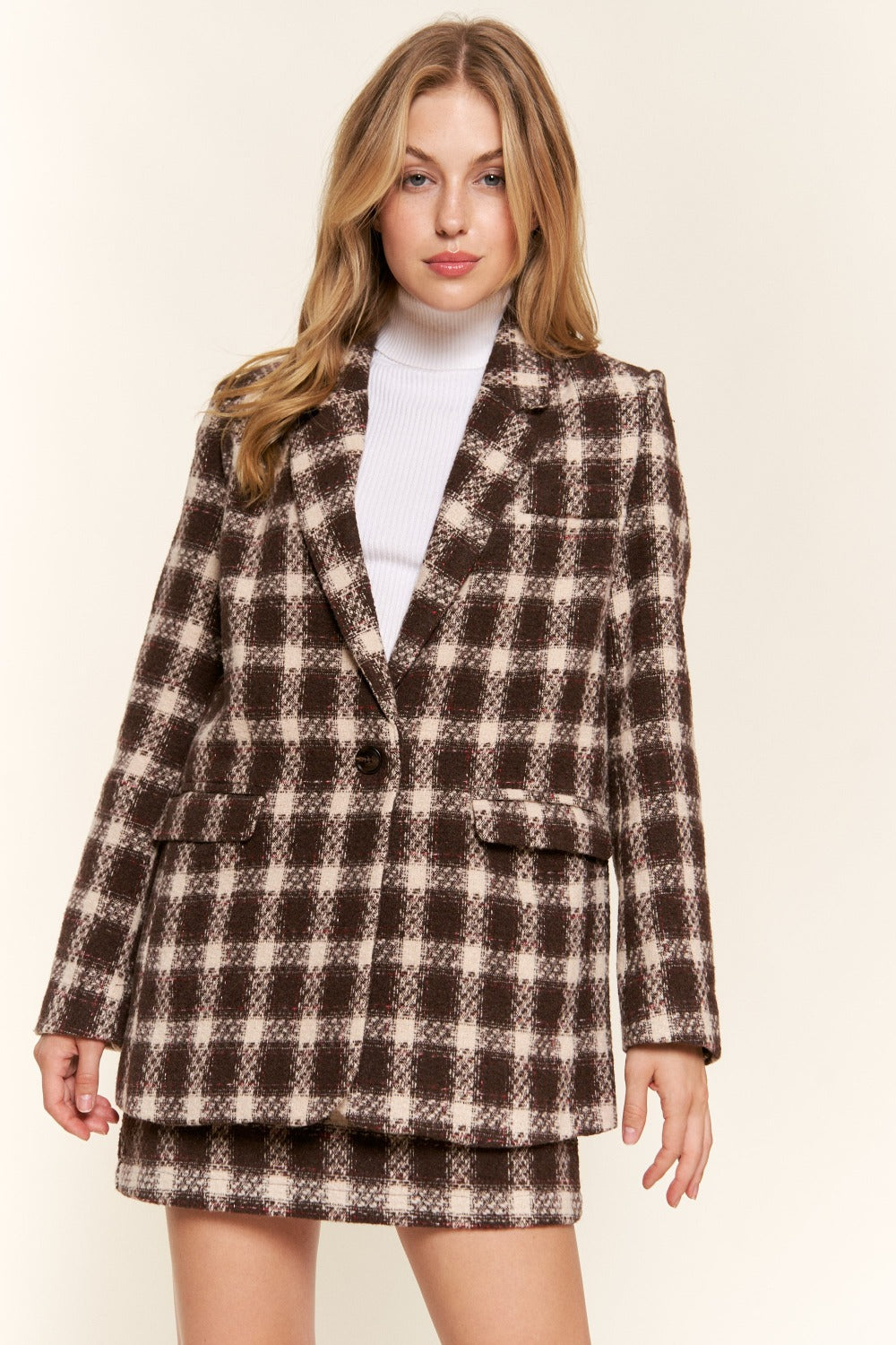 Brown Plaid Brushed Blazer from PinkyBelles Boutique