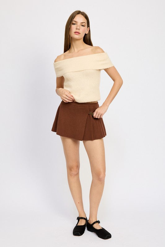 Brown Pleated Mini Skort from PinkyBelles Boutique