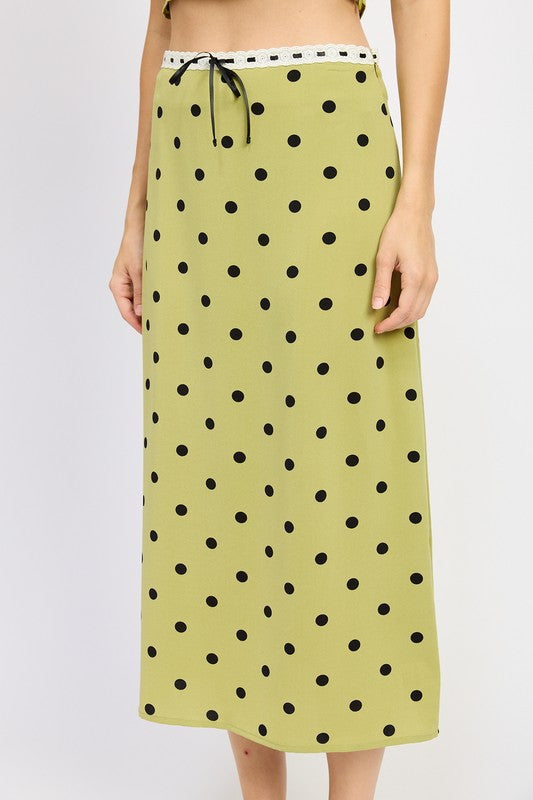 Olive Polka Dot Top and Midi Skirt Set from PinkyBelles Boutique