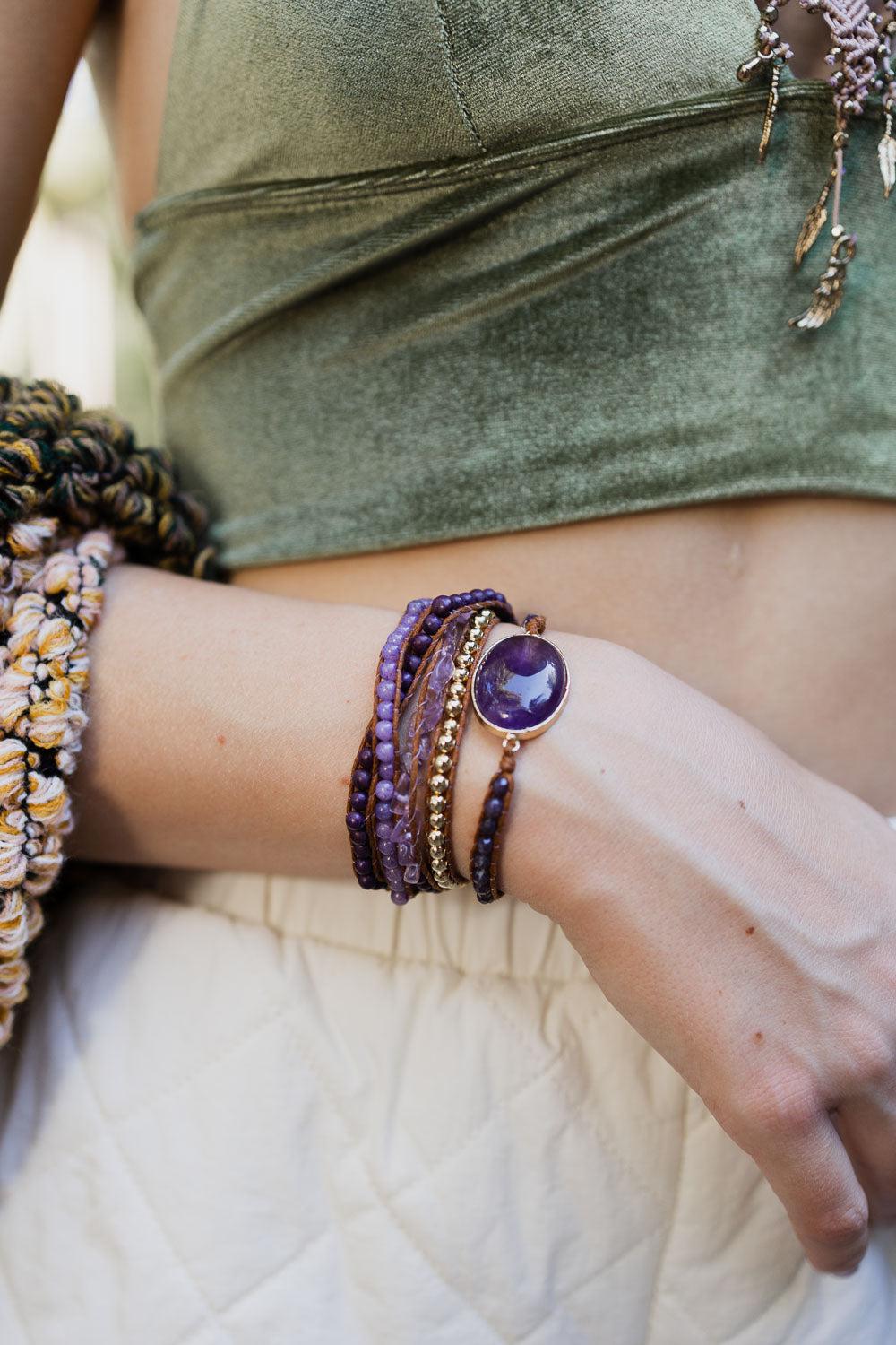 Purple Oval Gemstone Multi-Wrap Bracelet from PinkyBelles Boutique