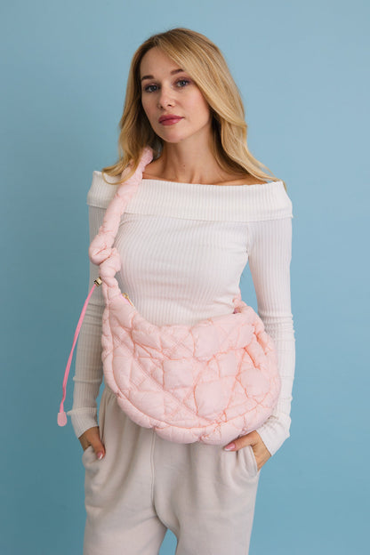 Pink Quilted Puffer Crossbody Bag from PinkyBelles Boutique