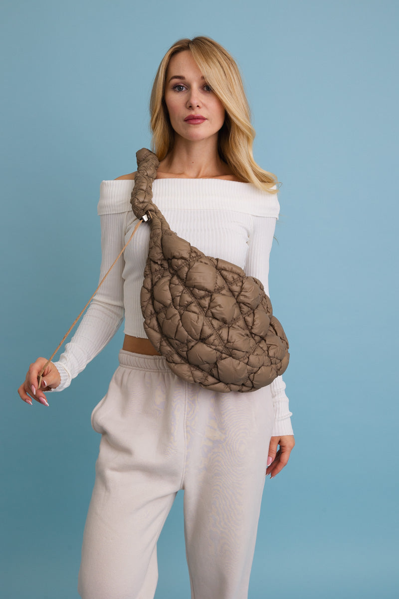 Pink Quilted Puffer Crossbody Bag from PinkyBelles Boutique