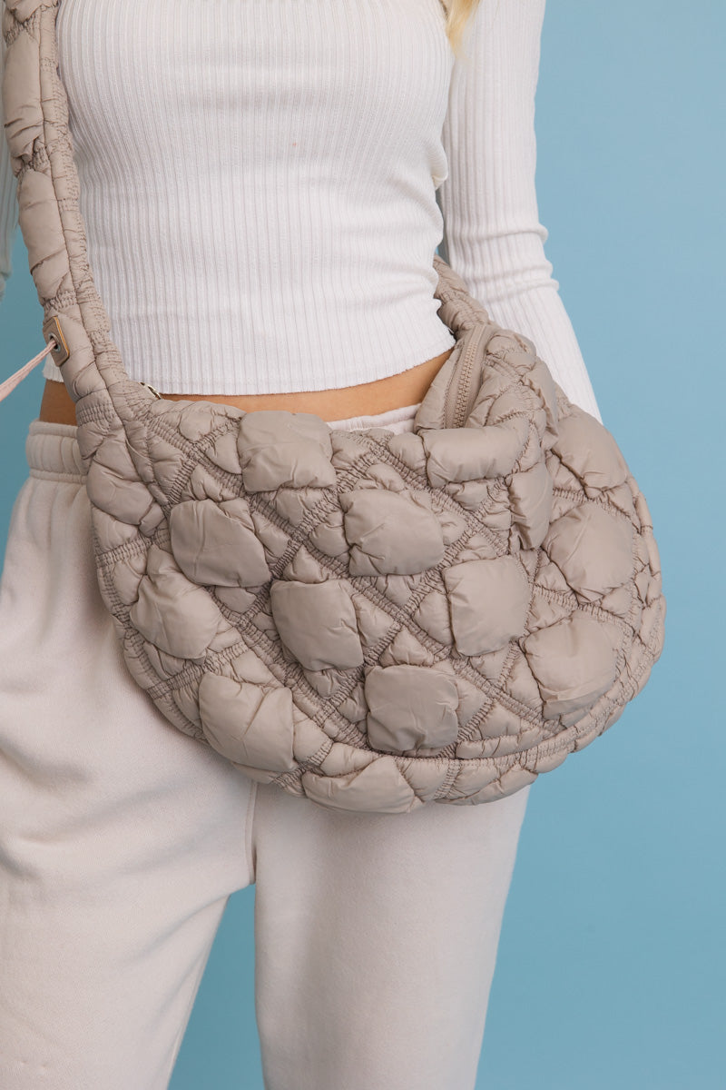 Pink Quilted Puffer Crossbody Bag from PinkyBelles Boutique