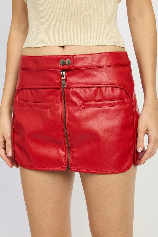 Red Biker Faux Leather Mini Skirt from PinkyBelles Boutique