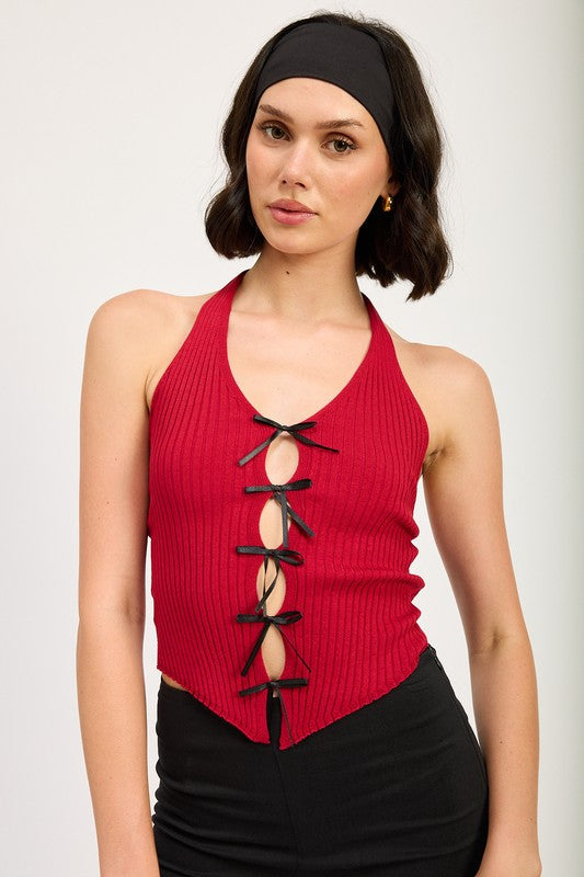 Red Ribbon-Tied Halter Top from PinkyBelles Boutique