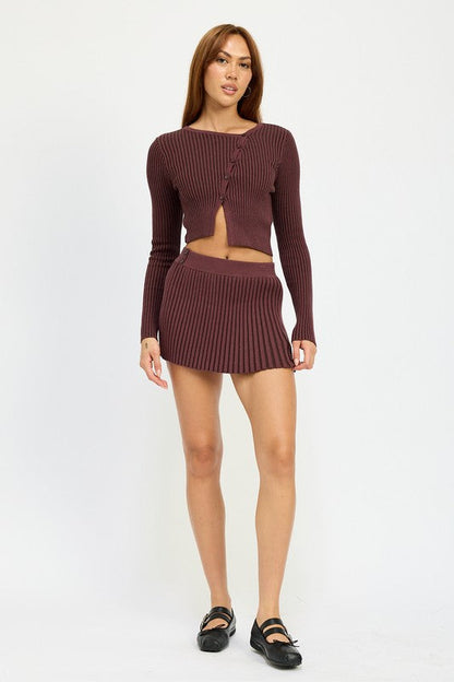 Plum Ribbed Knit Mini Skirt from PinkyBelles Boutique