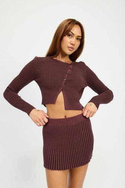 Plum Ribbed Knit Mini Skirt from PinkyBelles Boutique