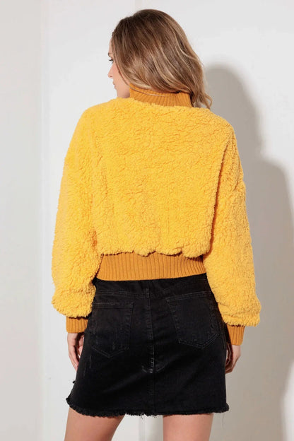 Yellow Ribbed Turtleneck Sherpa Knit Sweater from PinkyBelles Boutique