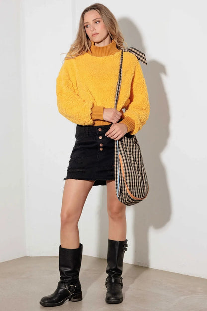 Yellow Ribbed Turtleneck Sherpa Knit Sweater from PinkyBelles Boutique