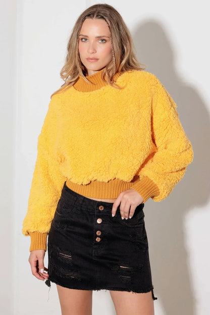 Yellow Ribbed Turtleneck Sherpa Knit Sweater from PinkyBelles Boutique