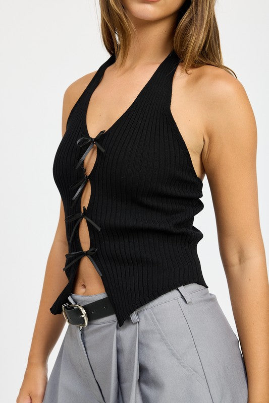 Black Ribbon-Tied Halter Top from PinkyBelles Boutique