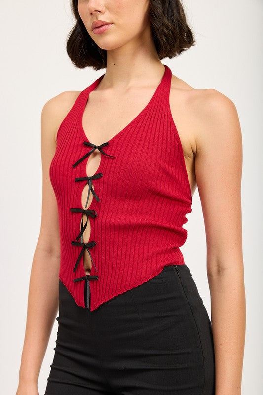 Black Ribbon-Tied Halter Top from PinkyBelles Boutique