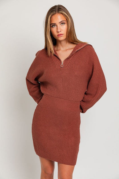 Rust Brown Zipper Sweater Dress from PinkyBelles Boutique