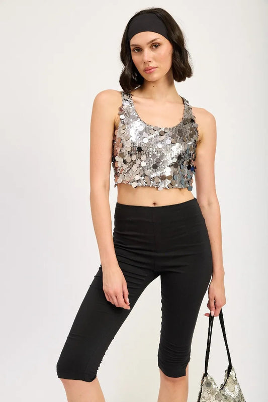 Silver Sequin Racerback Tank Top from PinkyBelles Boutique