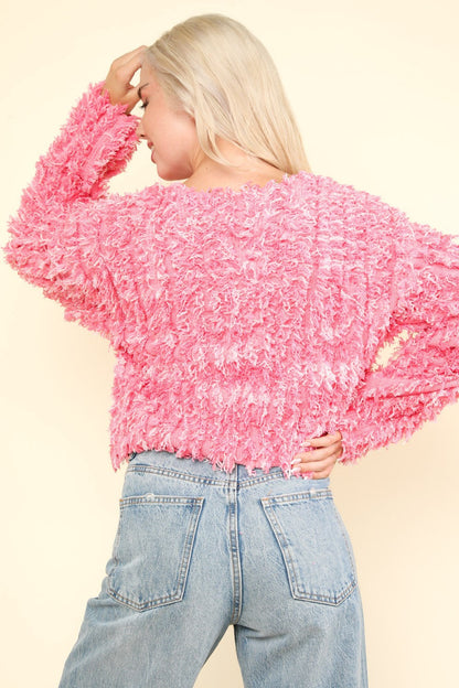 Pink Shaggy Yarn Knit Jacket from PinkyBelles Boutique