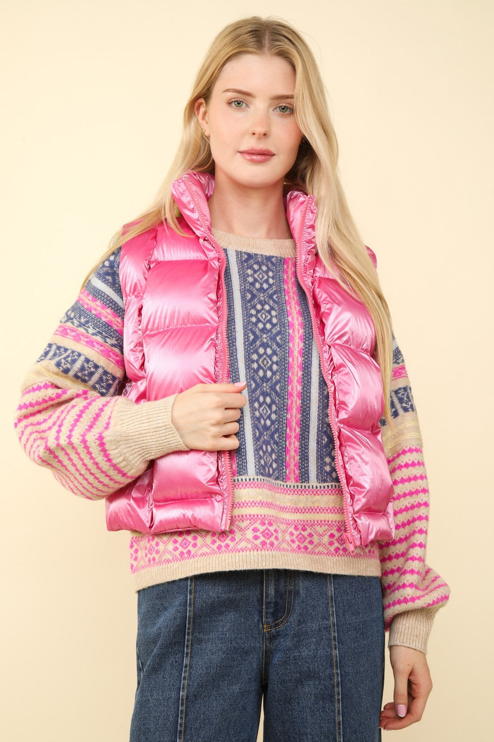 Pink Shiny Metallic Puffer Vest from PinkyBelles Boutique