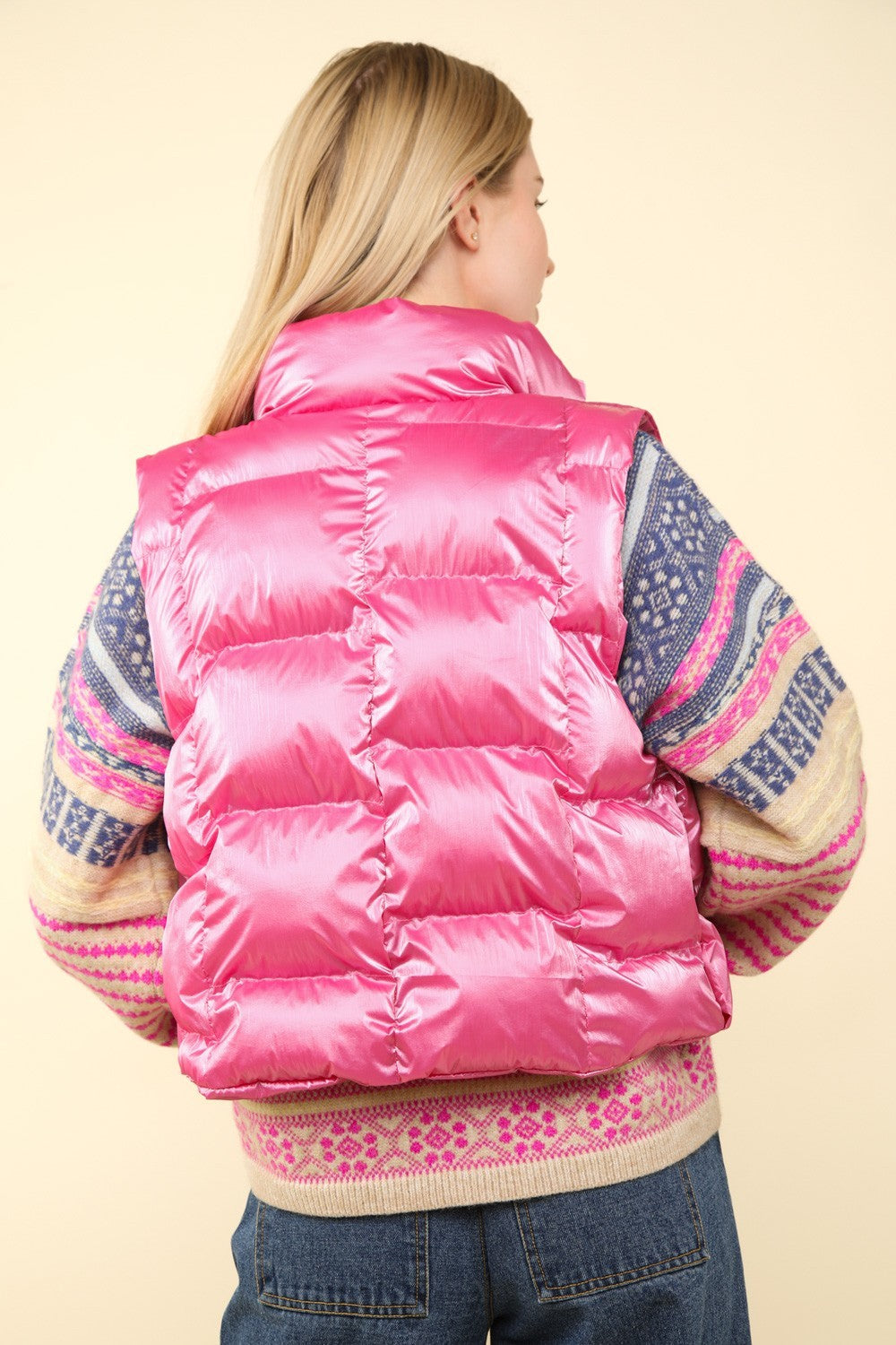 Pink Shiny Metallic Puffer Vest from PinkyBelles Boutique